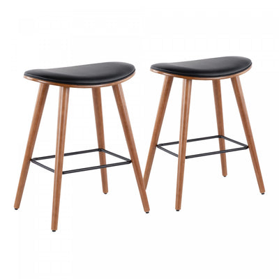 LumiSource Saddle Black Faux Leather Mid-Century Modern Counter-Height Stool - Set of 2|Tabouret moderne du milieu du 20e siècle Saddle de hauteur comptoir en similicuir noir - ensemble de 2