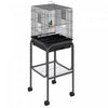 Pawhut 44,5\"h Support De Spot De Jeu Pour Perroquet En Metal Avec Cage A Oiseaux Avec Etagere De Rangement Pour Roues Multi-portes Noir