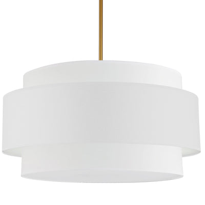 Dainolite Priya 4 Light Pendant 30" Dia Aged Brass White Shade Lamp|Luminaire suspendu Priya de Dainolite de 30 po de diamètre avec abat-jour blanc, fini laiton vieilli et 4 ampoules