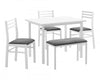 Ensemble de salle à manger 5 pièces de style moderne contemporain pour la cuisine avec petite table rectangulaire, métal blanc, stratifié et tissu gris