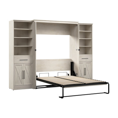 Bestar Key West Full Murphy Bed & Closet Organizers with Doors & Drawers (113 W) - Linen White Oak|Lit double escamotable Key West de Bestar de 113 po (L) avec organisateurs de garde-robe, portes et tiroirs - blanc chêne lin