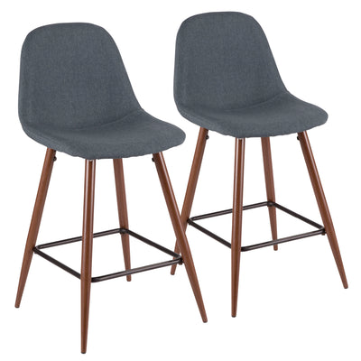 LumiSource Pebble Blue Fabric Mid-Century Modern Counter-Height Stool - Set of 2|Tabouret moderne du milieu du 20e siècle Pebble de hauteur comptoir en tissu bleu - ensemble de 2
