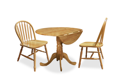 Hana 3pc Drop-Leaf Dining Set with Table & 2 Chairs, Pedestal Base, 40"W - Natural | Ensemble de salle à manger Hana 3 pièces avec table de 40 po (L) à abattant, base piédestal et 2 chaises - naturel