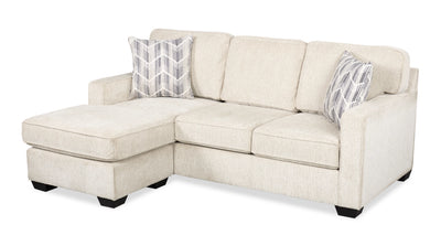 Made in Canada Lennox Chenille Fabric Reversible Sectional with Reversible Cushions - Taupe | Sofa sectionnel réversible Lennox fabriqué au Canada en tissu de chenille avec coussins réversibles - taupe