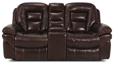 Leo 78" Genuine Leather Power Reclining Loveseat with Storage Console - Walnut Brown | Causeuse à inclinaison électrique Leo de 78 po en cuir véritable avec console de rangement - brun noyer