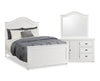 Ensemble de chambre à coucher Ella 5 pièces blanc avec lit à panneaux, commode et miroir - format grand lit