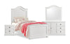 Ensemble de chambre à coucher Ella 6 pièces blanc avec lit à panneaux, commode, miroir et table de nuit - format lit simple
