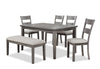 Ensemble de salle à manger Krew 6 pièces en mélamine avec table de 60 po (L), banc et 4 chaises - gris