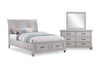 Ensemble de chambre à coucher Kylie 5 pièces sable avec lit de rangement, commode et miroir - format grand lit