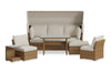 Ensemble de conversation à toit Montego 6 pièces pour la terrasse à l’extérieur avec sofa muni d’un toit, 2 fauteuils sans accoudoirs, pouf et table à café et table de bout avec dessus en verre - osier en résine tressé à la main, résistant aux rayons UV et aux intempéries - naturel et beige