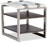 Table de bout moderne Paradox de 22 po avec tablette - dessus en marbre blanc avec armature platine brossé