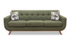 Sofa Freeman Kort & Co. de 88 po en tissu d’apparence lin avec pattes en bois et coussins de dossier capitonnés - vert avocat