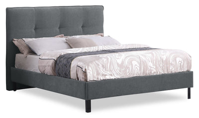 Amos Upholstered Platform Bed in Charcoal Fabric with Tufted Headboard - Queen Size | Lit plateforme Amos rembourré en tissu anthracite avec tête de lit capitonnée - format grand lit