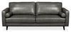 Sofa Edge de 86 po en cuir véritable avec pattes en bois et coussins de dossier amovibles - gris