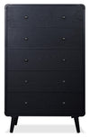 Commode verticale de chambre à coucher moderne du milieu du 20e siècle Milan de 32 po (l) x 51 po (H) à 5 tiroirs - noire