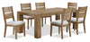 Ensemble de salle à manger Lotus 7 pièces en bois avec table de 82 po (L) et 6 chaises à dossier à lattes - naturel