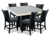 Ensemble de salle à manger Cami 7 pièces de hauteur comptoir avec table carrée de 54 po (L) avec dessus en marbre véritable et 6 chaises noires