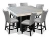 Ensemble de salle à manger Cami 7 pièces de hauteur comptoir avec table carrée de 54 po (L) avec dessus en marbre véritable et 6 chaises grises