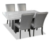 Ensemble de salle à manger Cami 5 pièces avec table de 70 po (L) avec dessus en marbre véritable et 4 chaises grises