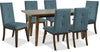 Ensemble de salle à manger Chelsea 7 pièces avec table de 60 po (L) et 6 chaises bleues - brun noyer