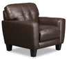 Fauteuil Curt de 41 po en cuir véritable avec capitonnage à boutons - brun