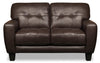 Causeuse Curt de 63 po en cuir véritable avec capitonnage à boutons - brun