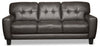 Sofa Curt de 85 po en cuir véritable avec capitonnage à boutons - gris