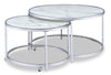 Tables à café gigognes rondes somptueuses Josie de 36 po avec dessus en verre - imitation de marbre gris avec pattes en métal