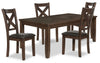 Ensemble de salle à manger Talia 5 pièces avec table, rallonge de 60 po à 78 po (L) et 4 chaises - brun