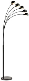 Lampe à pied arquée de style paon de 88 po noire avec base en marbre