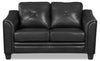 Causeuse Andi de 62 po en tissu d’apparence cuir avec capitonnage - noire