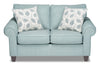 Causeuse Scarlett de 64 po fabriquée au Canada en tissu de chenille avec accoudoirs enroulés et coussins décoratifs - bleu marine