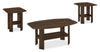 Ensemble 3 tables rustiques Everest de 35,5 po (table à café et 2 tables de bout) avec tablette - noyer foncé