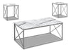 Ensemble 3 tables modernes Kasey de 42,25 po (table à café et 2 tables de bout) - imitation de marbre blanc avec base en métal gris