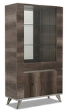 Armoire vitrée de salle à manger Gino avec rangement et tablettes d'exposition en verre - fabriquée en Italie, moderne, 42 po (L) - brune