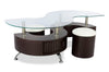 Ensemble 3 articles modernes en forme de S Savon de 52,5 po (table à café et 2 poufs) avec rangement et tablette - bois noyer foncé et chrome