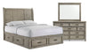 Ensemble de chambre à coucher Levi 5 pièces en bois avec lit de rangement, commode et miroir, gris bois de grève - format grand lit