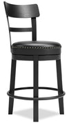 Tabouret 24 po Otis de hauteur comptoir en tissu de cuir végétalien et en métal avec siège pivotant - noir