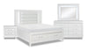 Ensemble de chambre à coucher Max 6 pièces somptueux avec lit de rangement, commode, miroir, table de nuit et éclairage à DEL, blanc - format grand lit