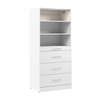 Système de tour garde-robe et pièce-penderie modulaire Florence de Bestar de 36 po avec éclairage à DEL, tablettes et 4 tiroirs de style lisse - blanche