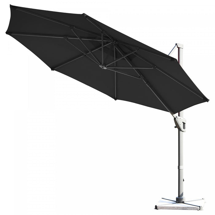 Costway Parasol deporte 11ft pour terrasse a rotation cantilever, aluminium, inclinable, base croisee, gris