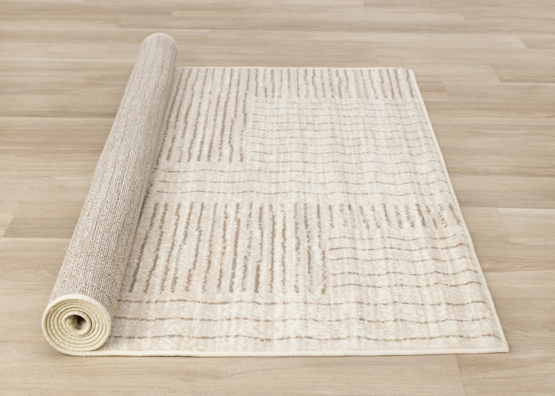 Tapis Florence Brown Cream a motif geometrique a lignes lineaires, 7'9\" x 10'6\"