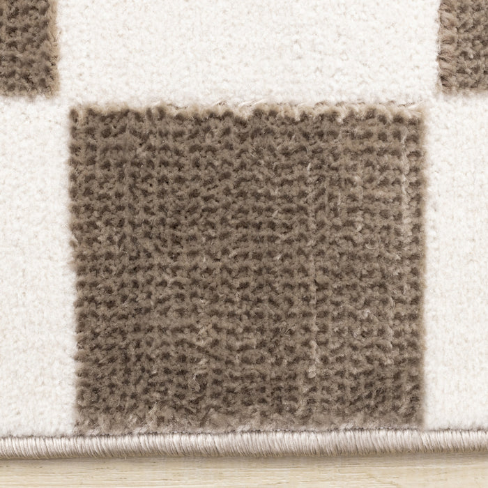 Carpette géométrique Leopold brune et blanche à motif de carreaux - 7 pi 10 po x 10 pi 6 po