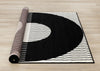 Florence Black White Stripes and Hollow Circle Modern Design, 7'6" x 9'6" Indoor Area Rug | Florence rayures noires et blanches et cercles creux, design moderne, 7'6" x 9'6"