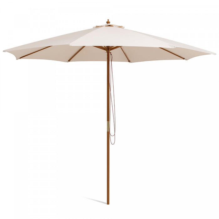 Parasol de marche de patio en bois de 10 pieds avec poulie et 8 baleines en bambou, toile d'ombrage