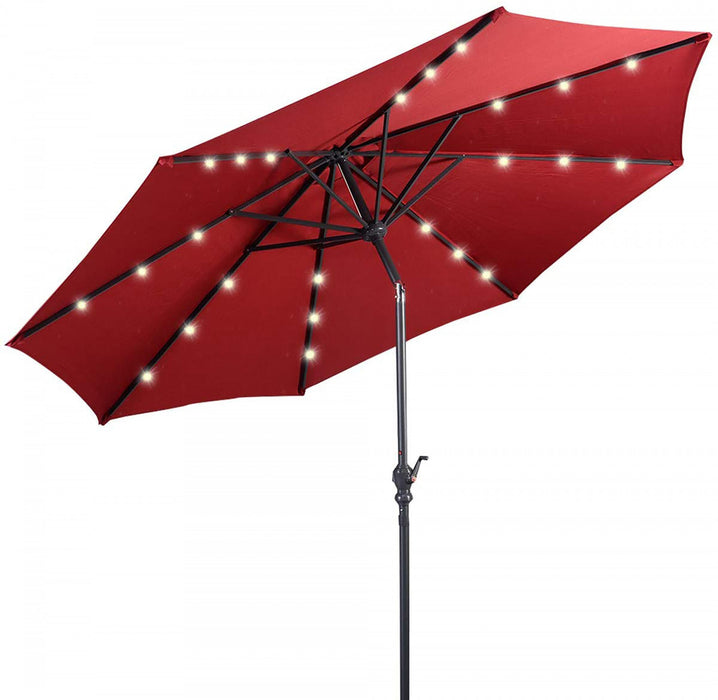 Costway Parasol Solaire de Patio 10ft Lumieres Solaires Exterieur avec Pied de Parasol en Acier de 36 LBS