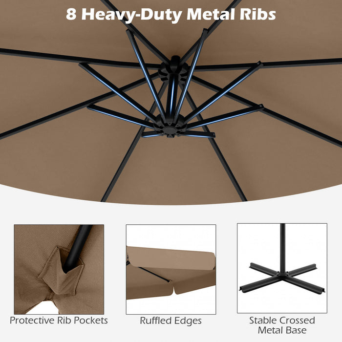 Costway Parasol suspendu deporte de 10 pieds, parasol cantilever de patio avec housse marron