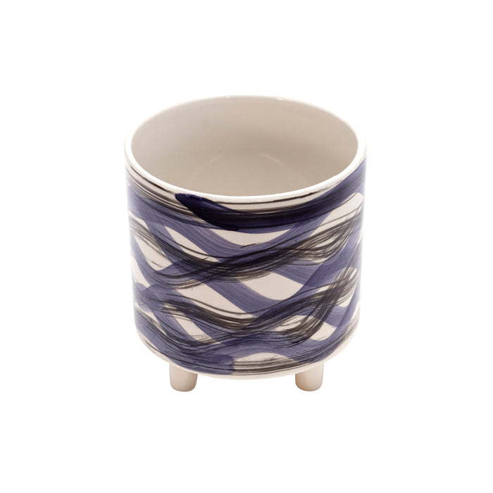 Cache-pot sur pied de 6 po/9 po en céramique avec spirales bleues - ensemble de 2