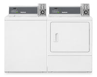 Laveuse à chargement par le haut et sécheuse électrique Huebsch avec système à pièces - blanches