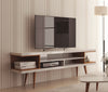 Manhattan Comfort Utopia 70.47" TV Stand with Splayed Wooden Legs & 4 Shelves - White Gloss & Maple Cream|Meuble pour téléviseur Utopia de Manhattan Comfort de 70,47 po avec pattes évasées en bois et 4 tablettes - blanc lustré et crème d'érable